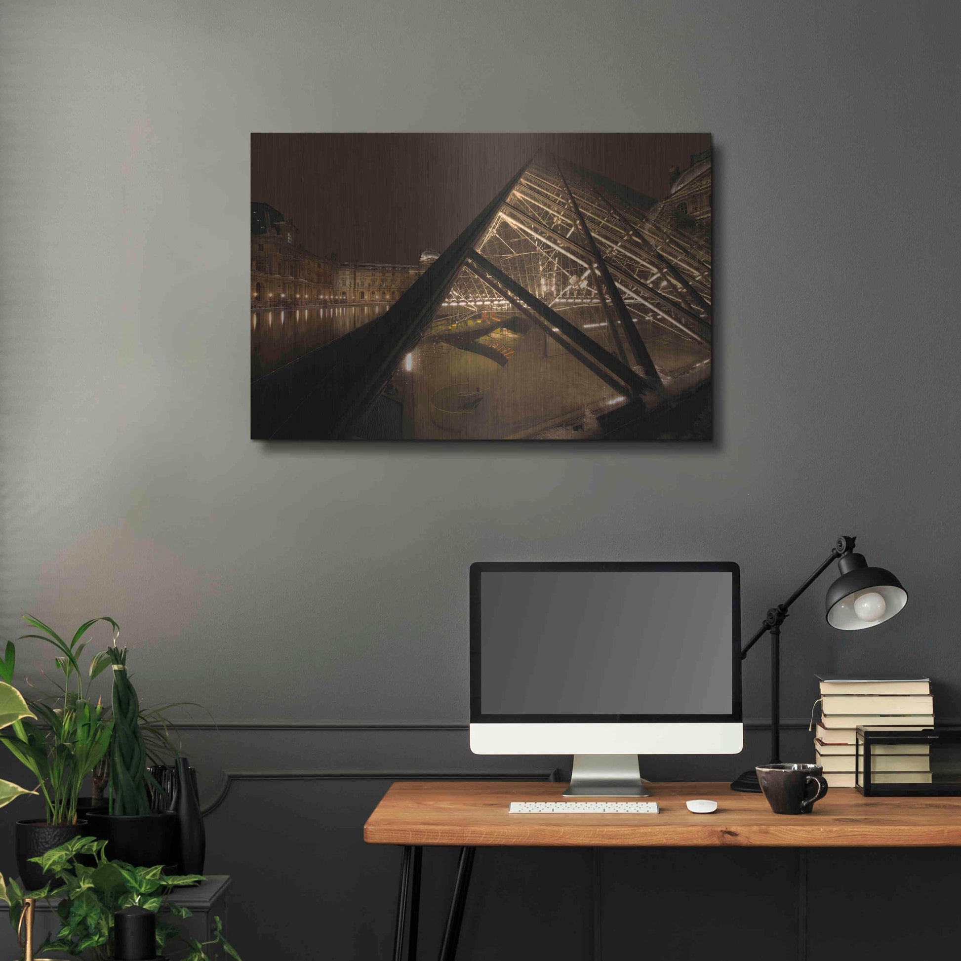 Luxe Metal Art 'Louvre 2' by Sebastien Lory, Metal Wall Art,36x24
