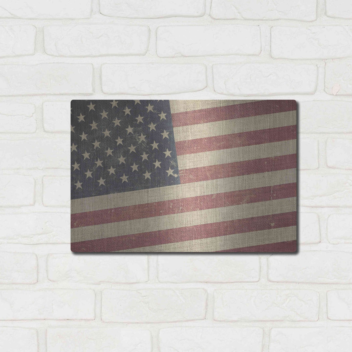 Luxe Metal Art 'Vintage American Flag' by Epic Portfolio, Metal Wall Art,16x12