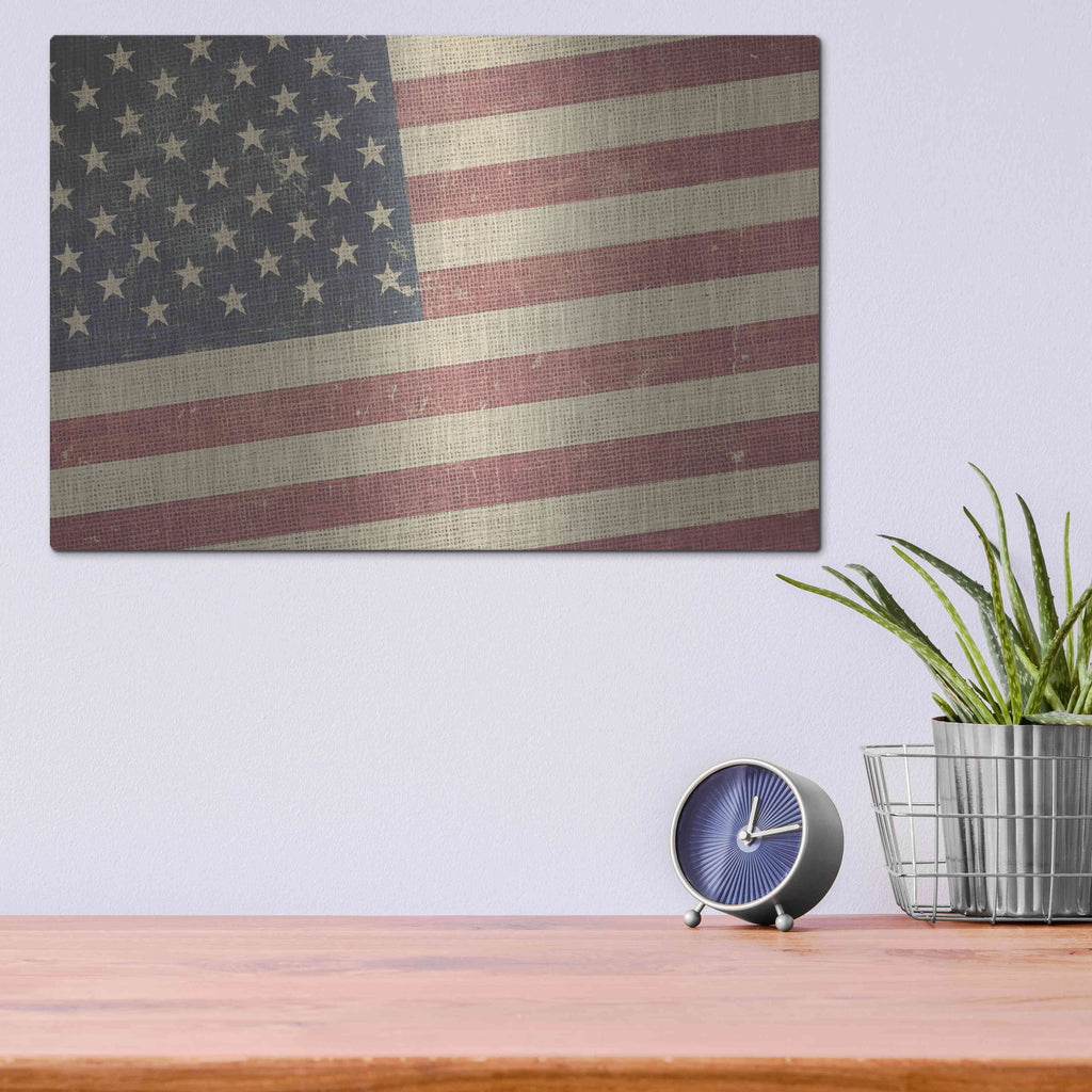 Luxe Metal Art 'Vintage American Flag' by Epic Portfolio, Metal Wall Art,16x12