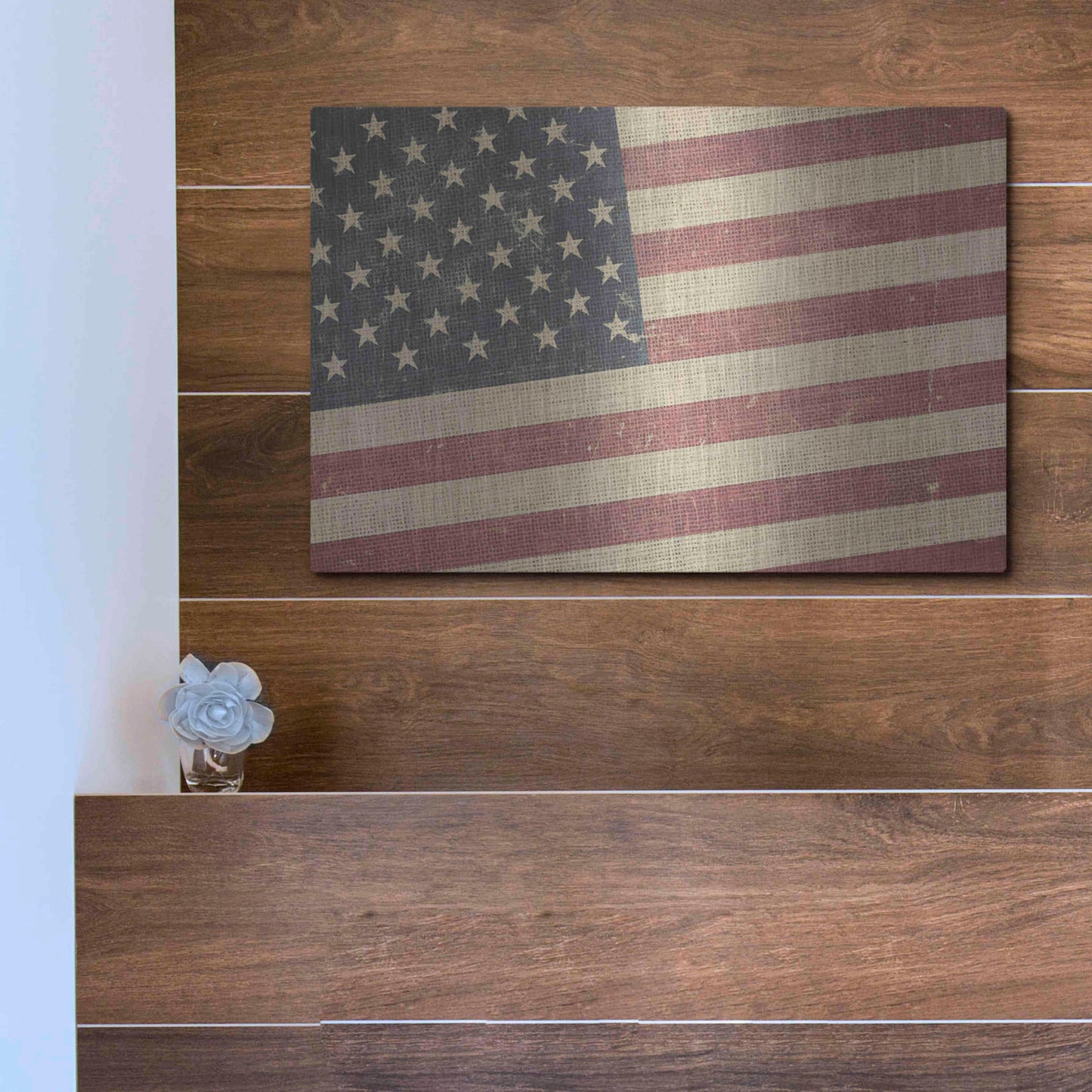 Luxe Metal Art 'Vintage American Flag' by Epic Portfolio, Metal Wall Art,16x12