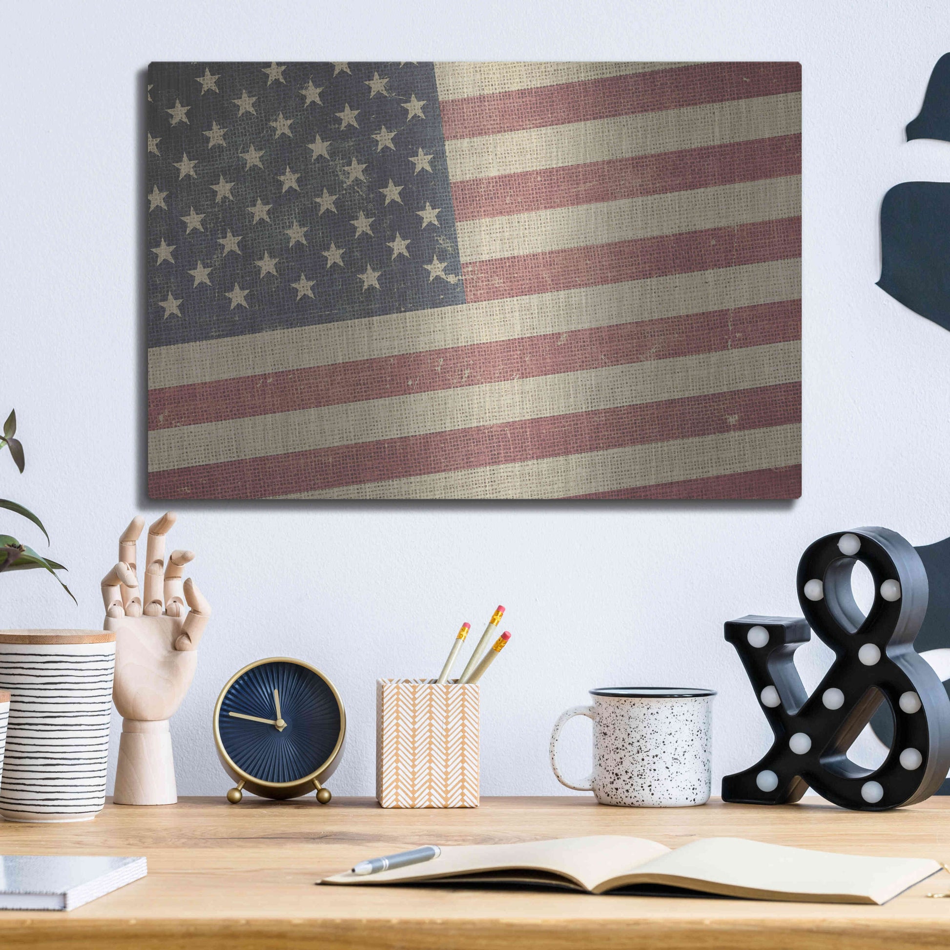 Luxe Metal Art 'Vintage American Flag' by Epic Portfolio, Metal Wall Art,16x12
