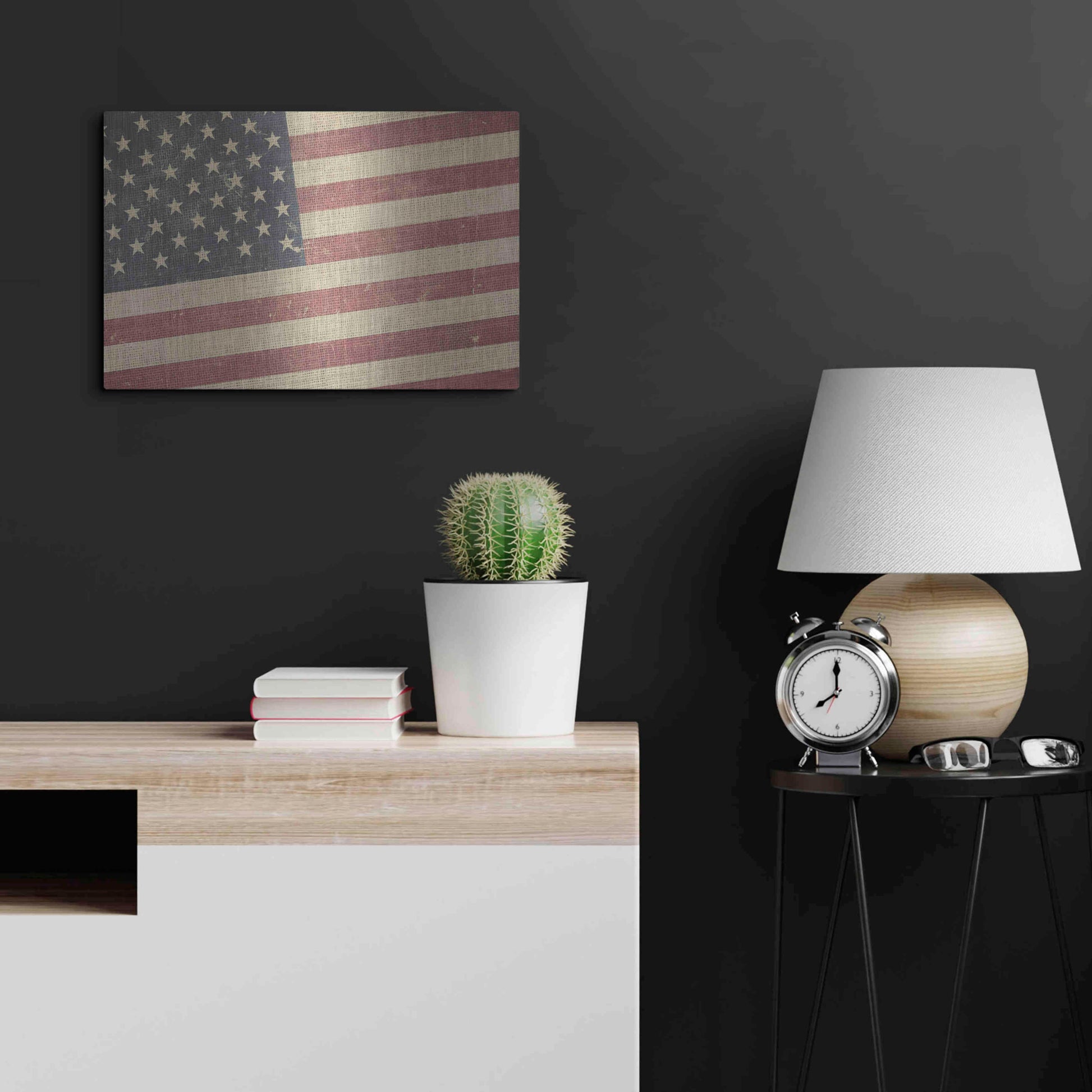 Luxe Metal Art 'Vintage American Flag' by Epic Portfolio, Metal Wall Art,24x16