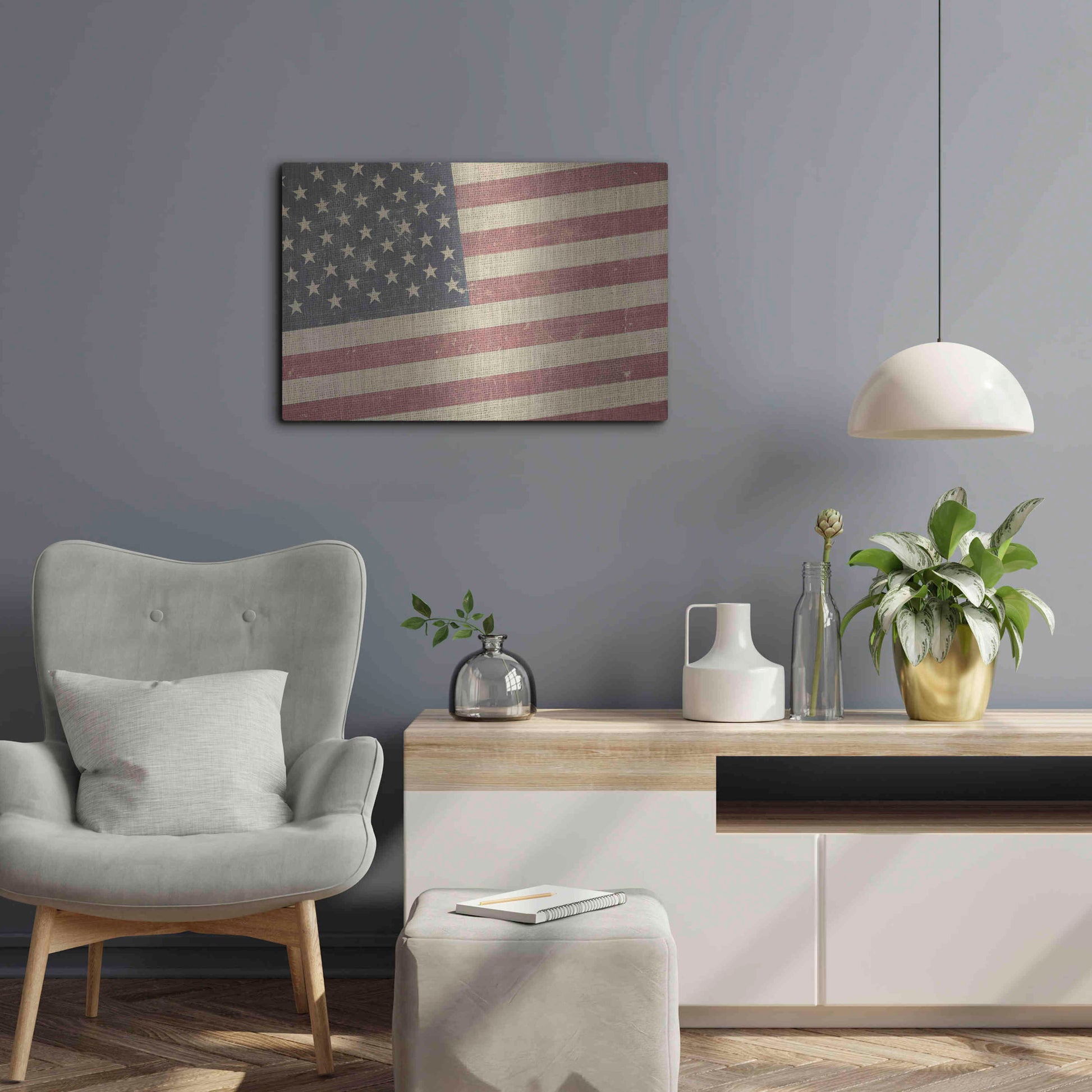 Luxe Metal Art 'Vintage American Flag' by Epic Portfolio, Metal Wall Art,24x16