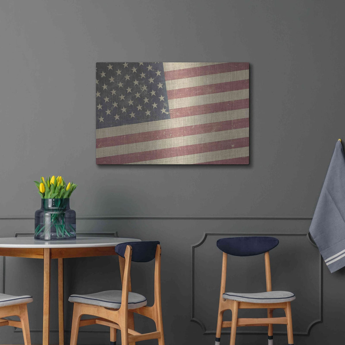 'Vintage American Flag' by Luxe Metal Portfolio – Metal Wall Art, 36x24 room view
