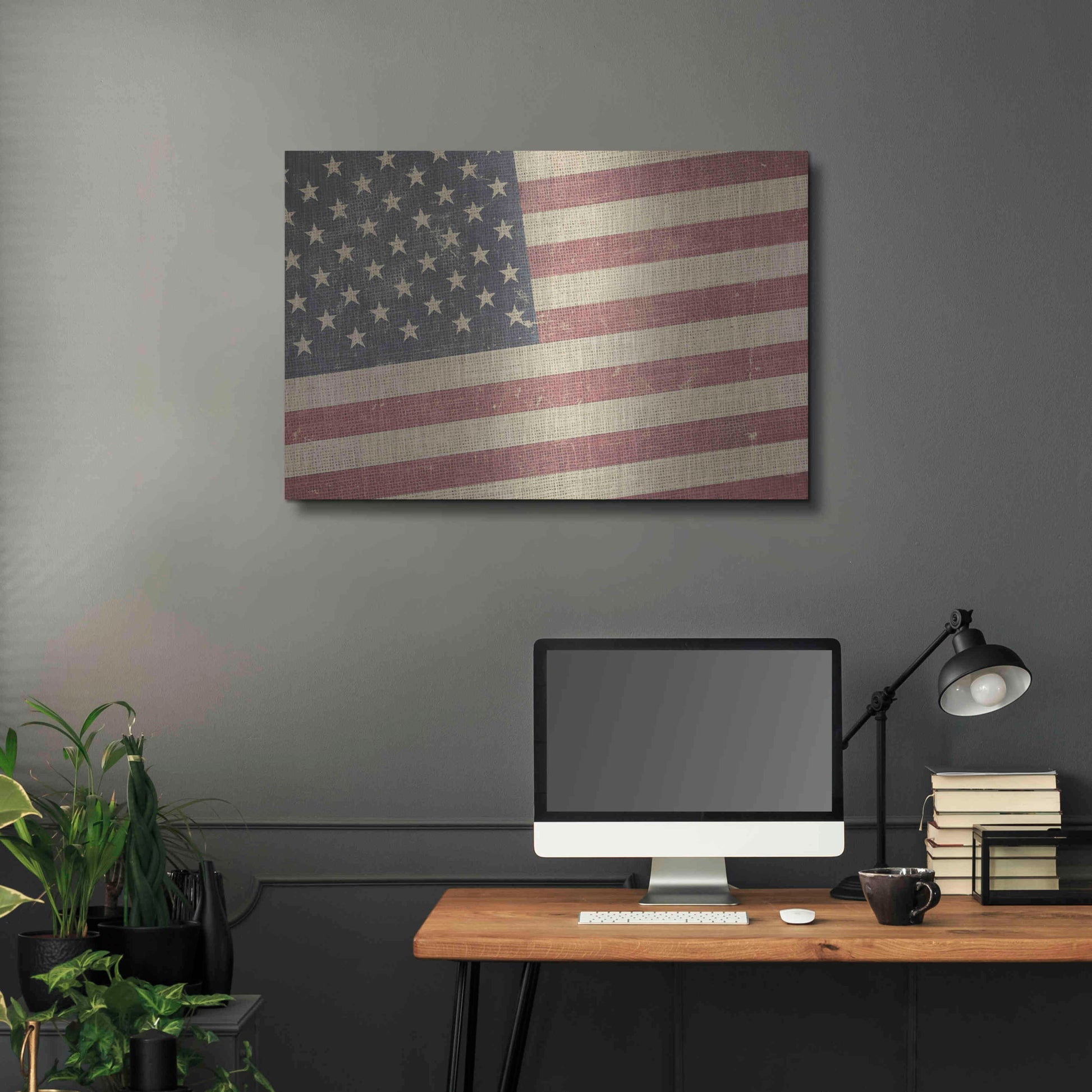 Luxe Metal Art 'Vintage American Flag' by Epic Portfolio, Metal Wall Art,36x24