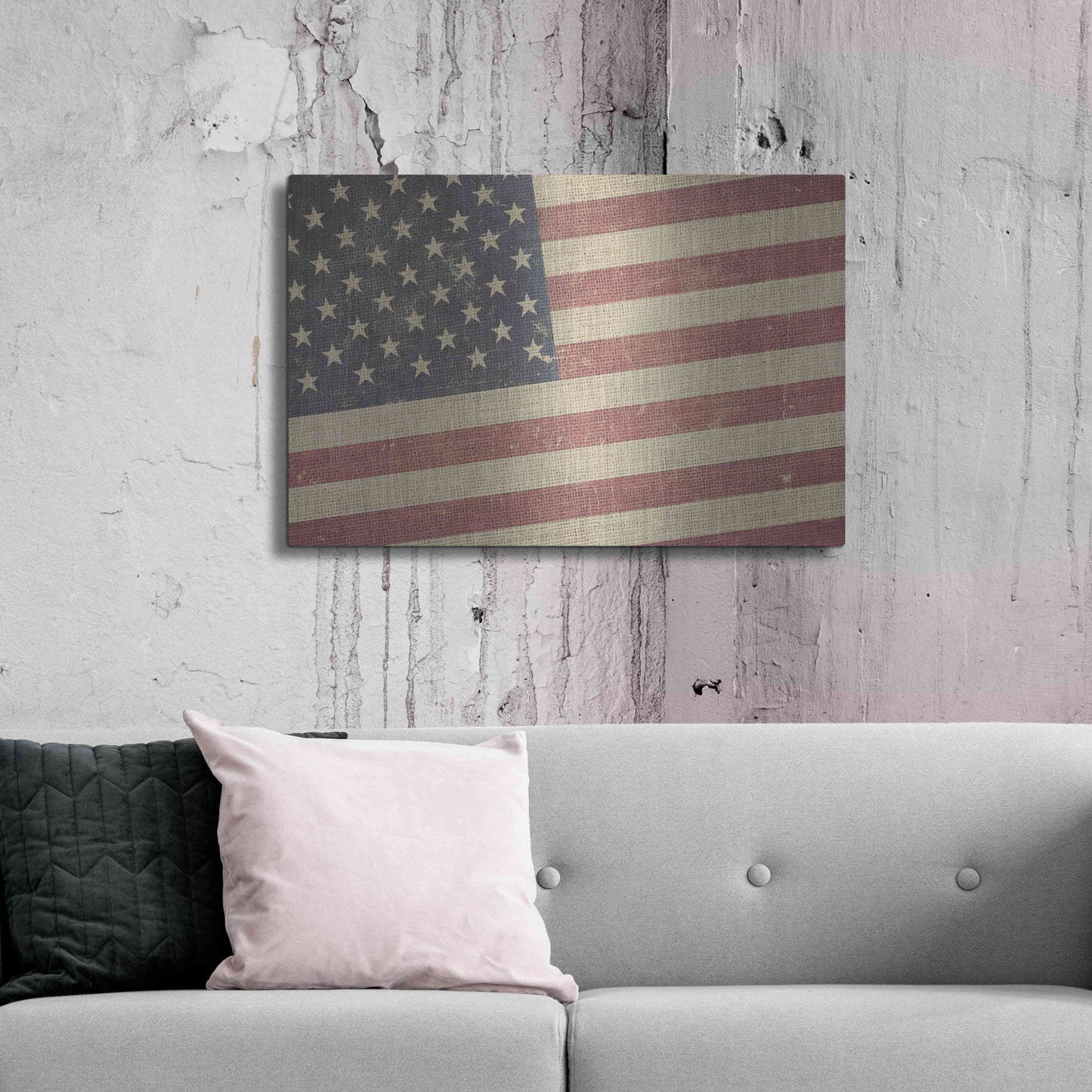 Luxe Metal Art 'Vintage American Flag' by Epic Portfolio, Metal Wall Art,36x24