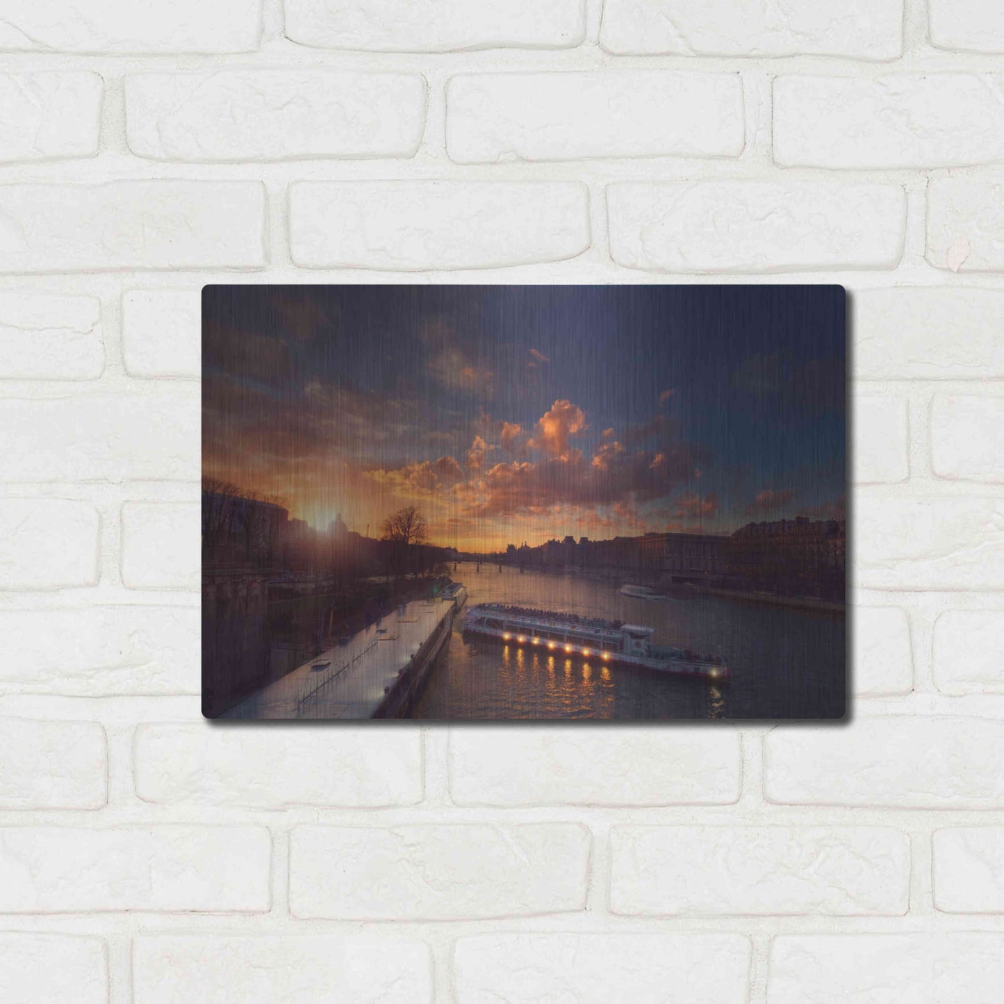 Luxe Metal Art 'Bateaux Mouches Sunset' by Sebastien Lory, Metal Wall Art,16x12