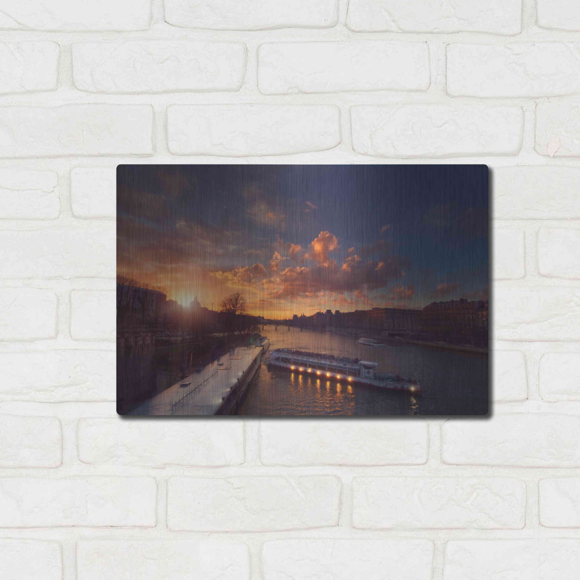 Luxe Metal Art 'Bateaux Mouches Sunset' by Sebastien Lory, Metal Wall Art,16x12