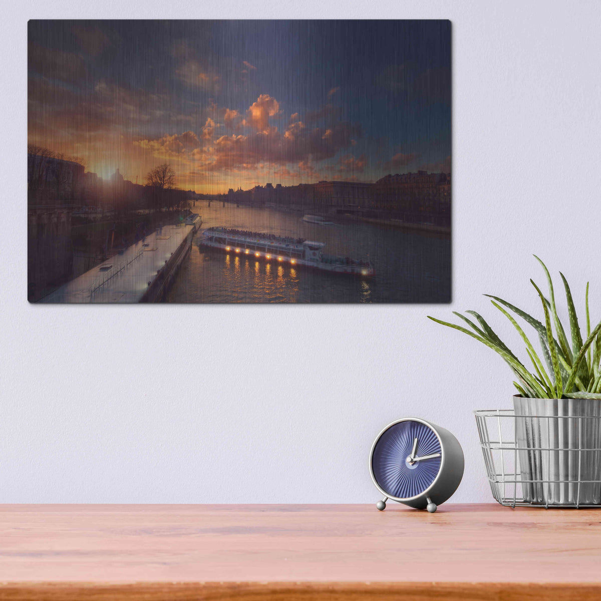 Luxe Metal Art 'Bateaux Mouches Sunset' by Sebastien Lory, Metal Wall Art,16x12