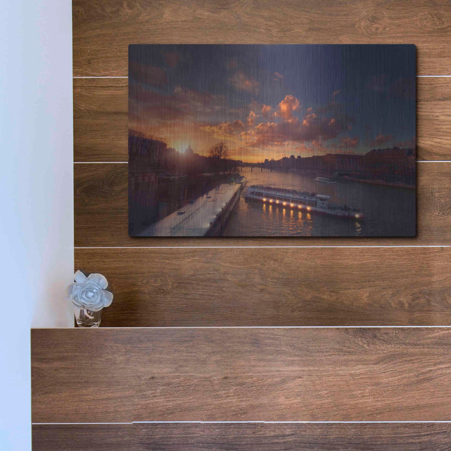 Luxe Metal Art 'Bateaux Mouches Sunset' by Sebastien Lory, Metal Wall Art,16x12