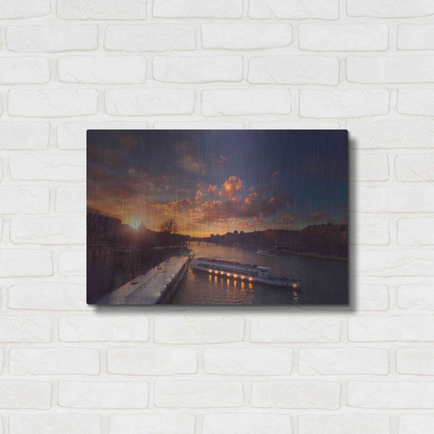 Luxe Metal Art 'Bateaux Mouches Sunset' by Sebastien Lory, Metal Wall Art,24x16