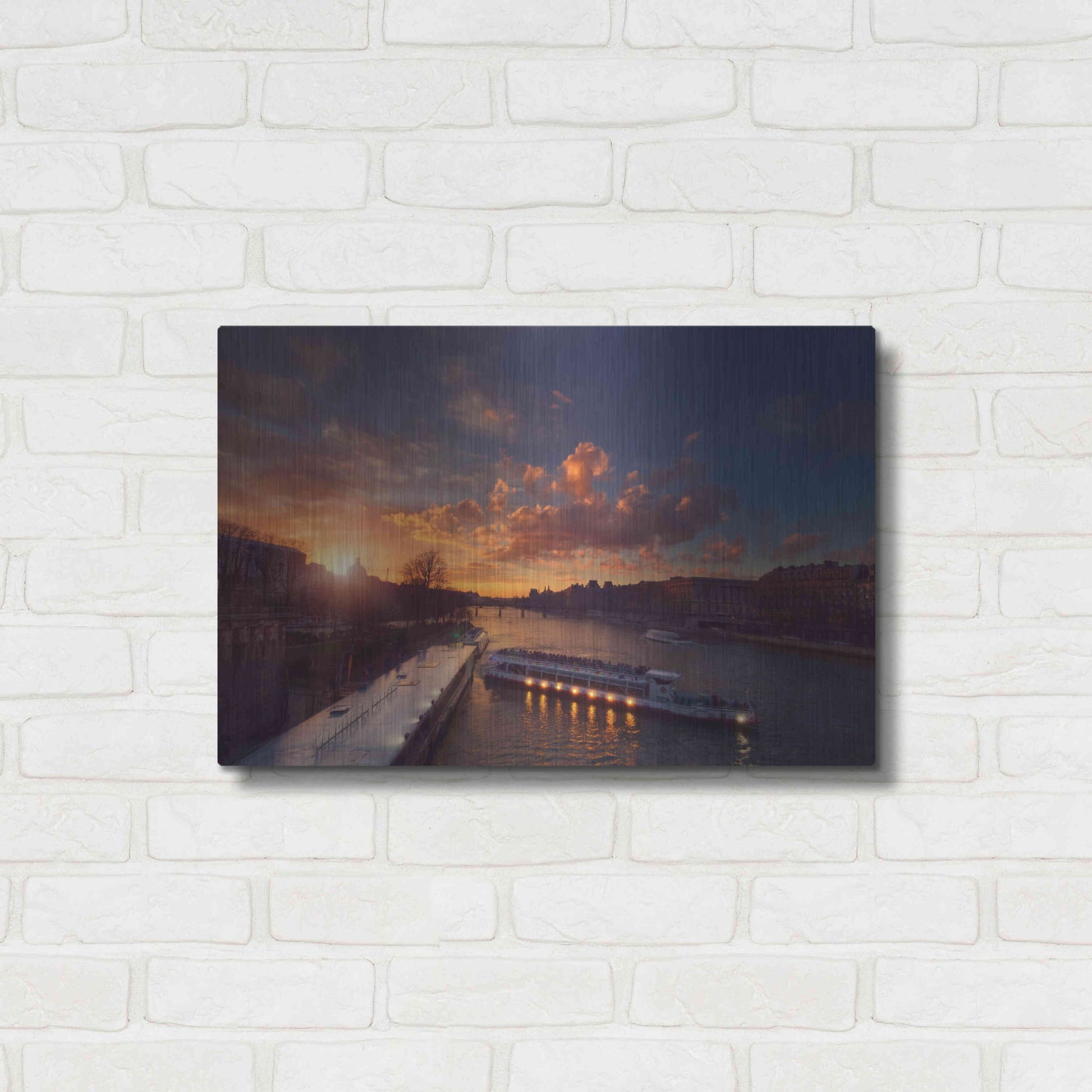 Luxe Metal Art 'Bateaux Mouches Sunset' by Sebastien Lory, Metal Wall Art,24x16