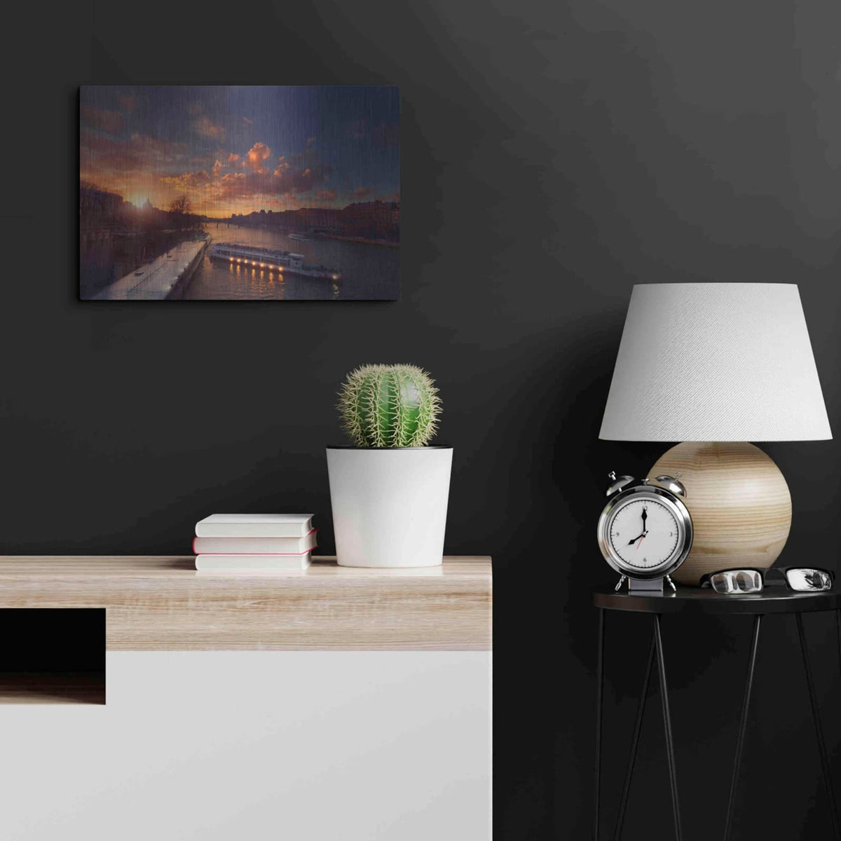 'Bateaux Mouches Sunset' by Sebastien Lory – Metal Wall Art, 24x16 room view