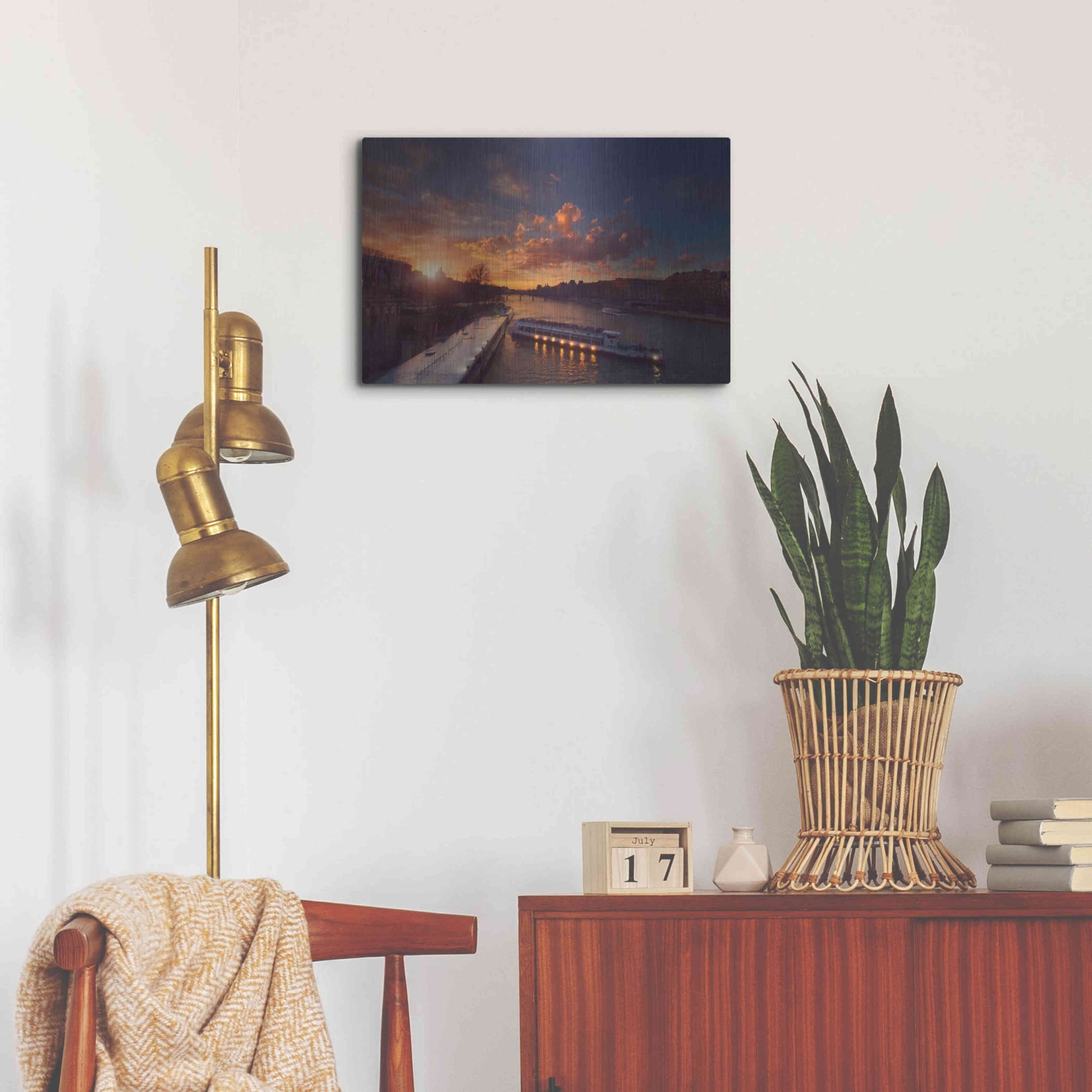 Luxe Metal Art 'Bateaux Mouches Sunset' by Sebastien Lory, Metal Wall Art,24x16