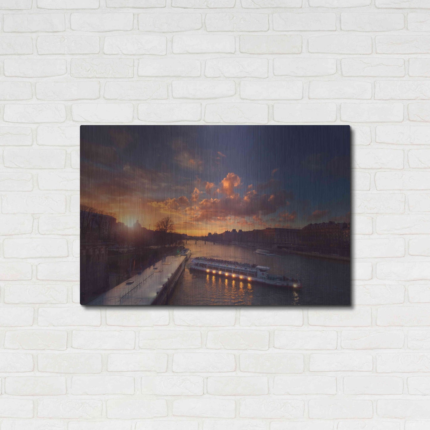 Luxe Metal Art 'Bateaux Mouches Sunset' by Sebastien Lory, Metal Wall Art,36x24