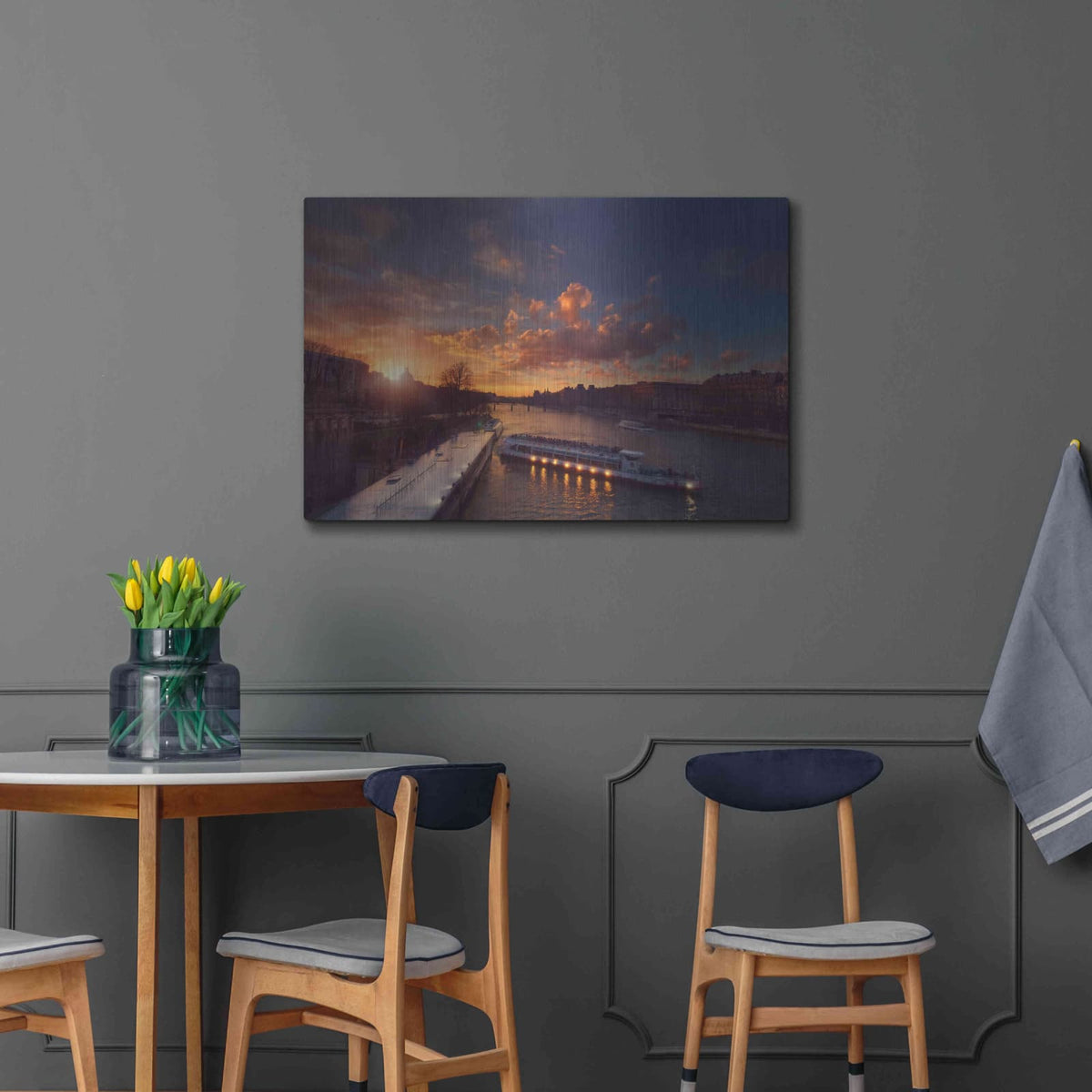 'Bateaux Mouches Sunset' by Sebastien Lory – Metal Wall Art, 36x24 room view