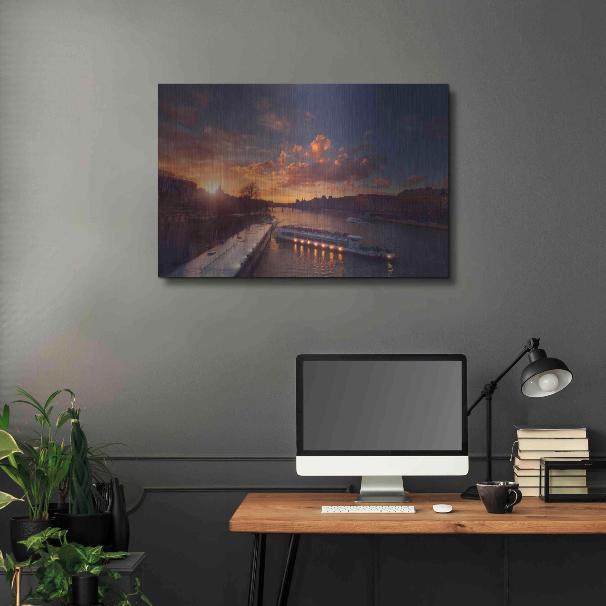 Luxe Metal Art 'Bateaux Mouches Sunset' by Sebastien Lory, Metal Wall Art,36x24