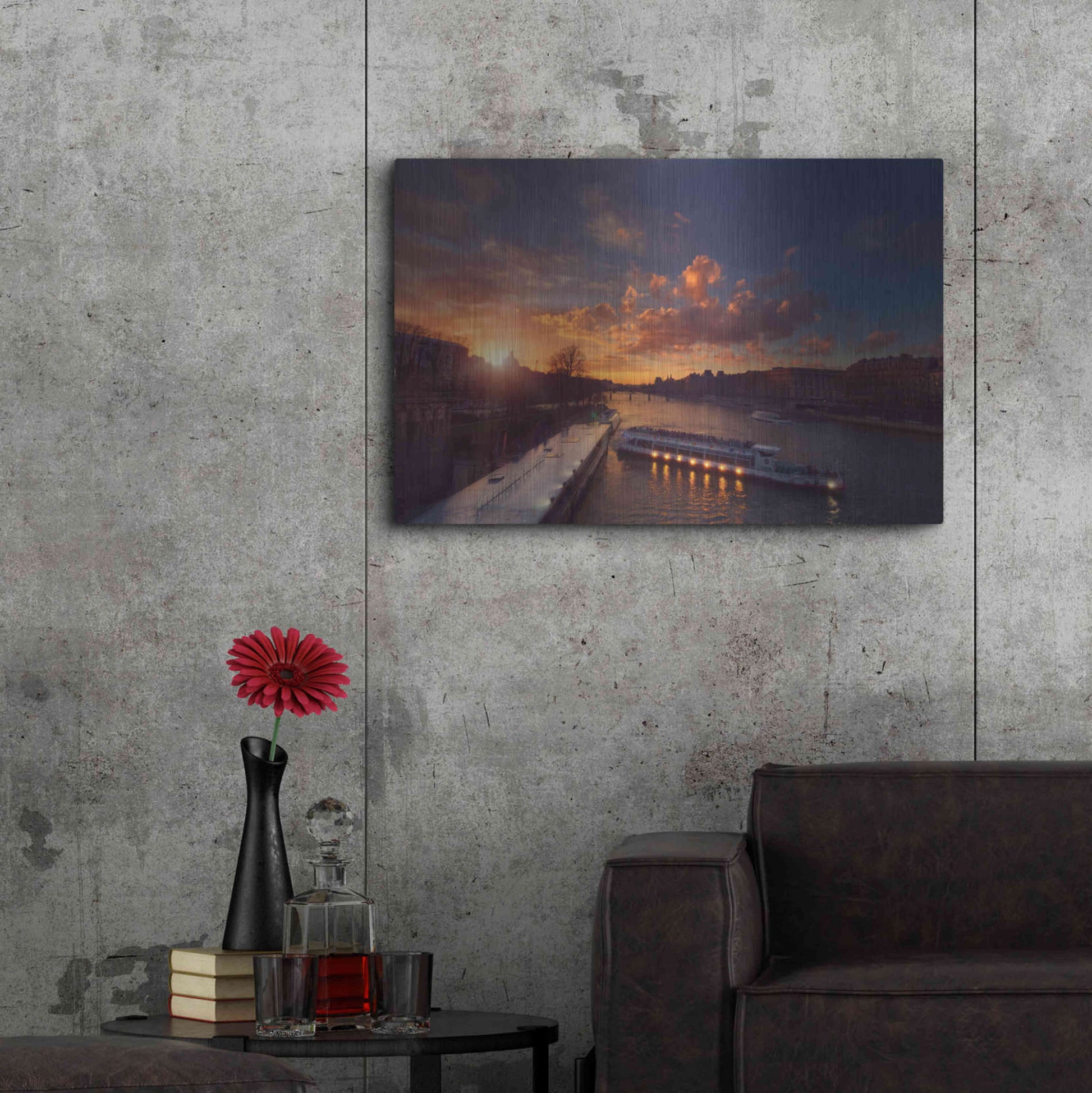 Luxe Metal Art 'Bateaux Mouches Sunset' by Sebastien Lory, Metal Wall Art,36x24