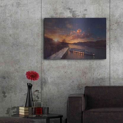 Luxe Metal Art 'Bateaux Mouches Sunset' by Sebastien Lory, Metal Wall Art,36x24