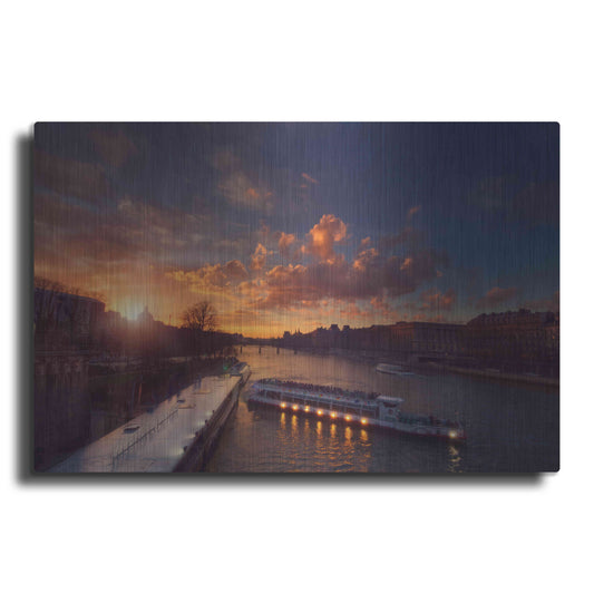 Luxe Metal Art 'Bateaux Mouches Sunset' by Sebastien Lory, Metal Wall Art