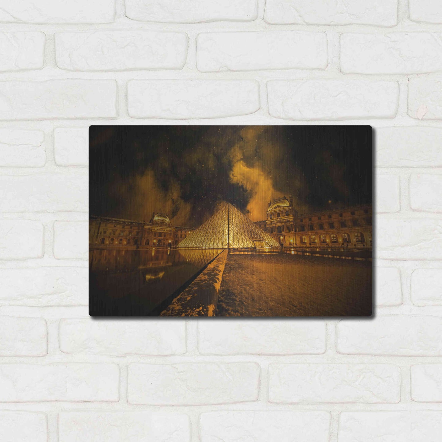 Luxe Metal Art 'Lourve Pyramid' by Sebastien Lory, Metal Wall Art,16x12