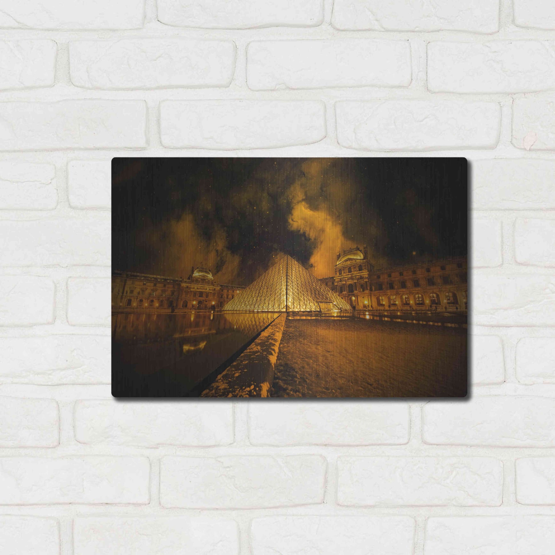 Luxe Metal Art 'Lourve Pyramid' by Sebastien Lory, Metal Wall Art,16x12