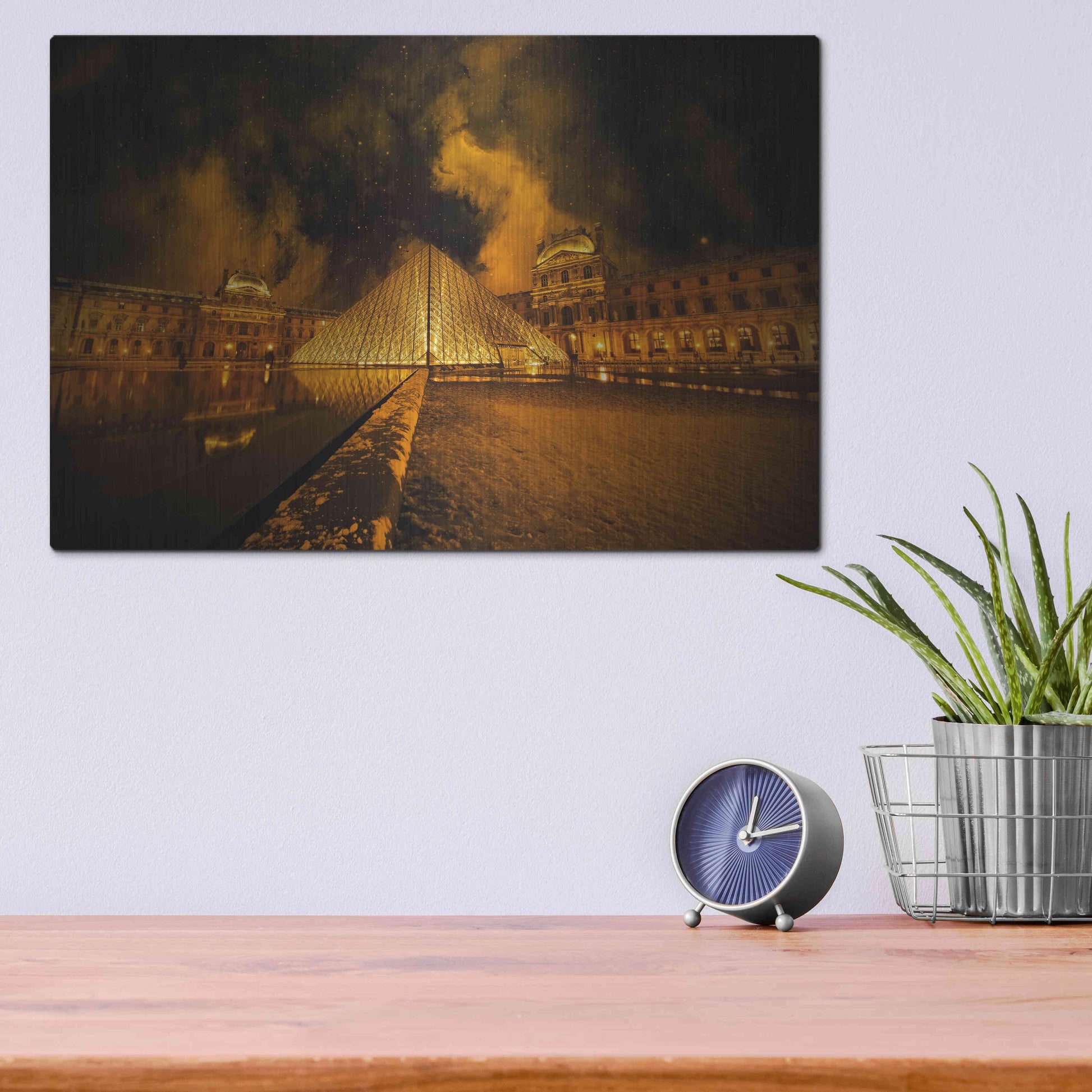 Luxe Metal Art 'Lourve Pyramid' by Sebastien Lory, Metal Wall Art,16x12