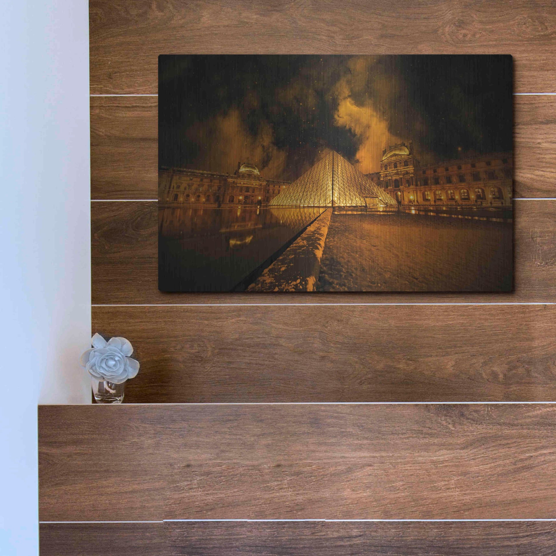 Luxe Metal Art 'Lourve Pyramid' by Sebastien Lory, Metal Wall Art,16x12