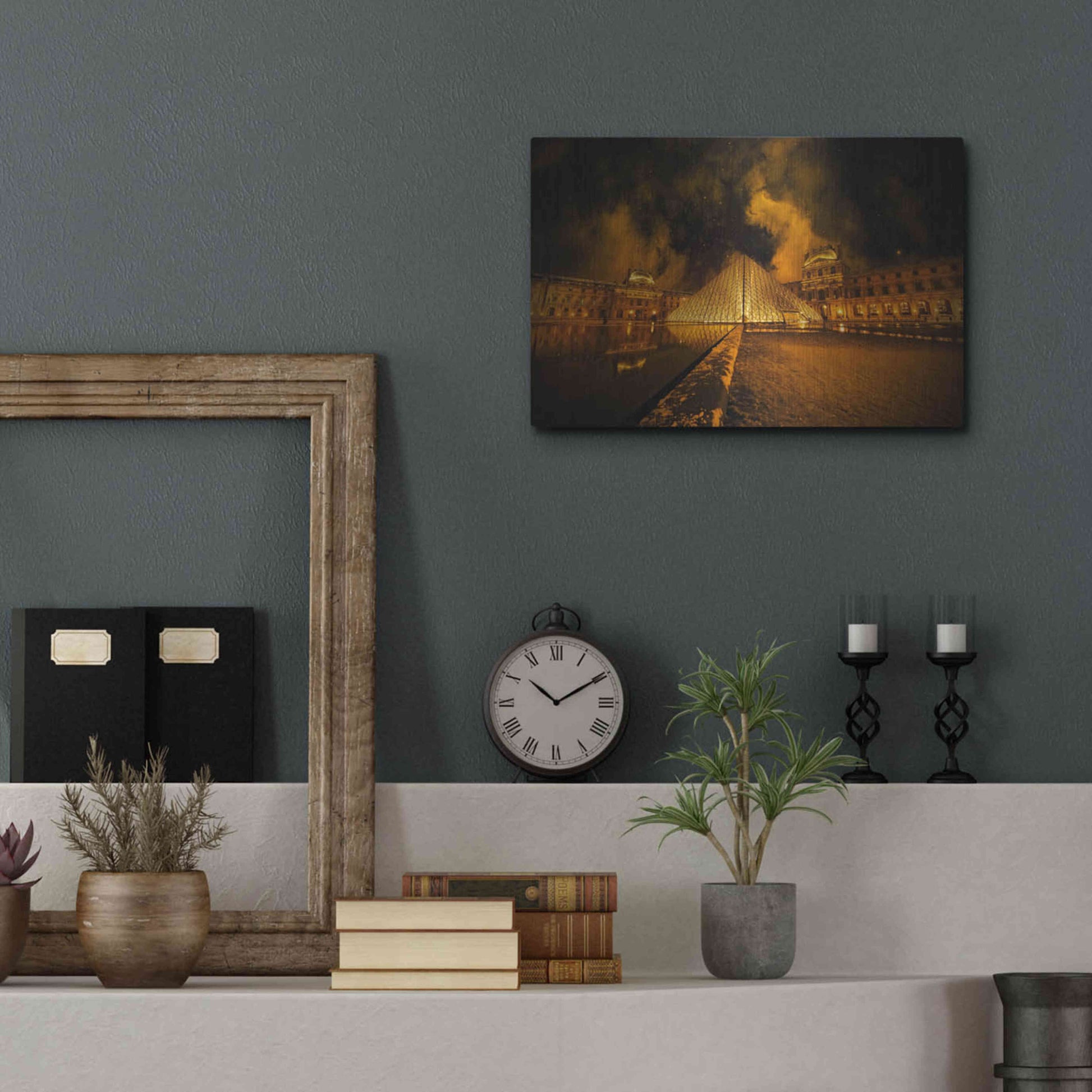 Luxe Metal Art 'Lourve Pyramid' by Sebastien Lory, Metal Wall Art,16x12