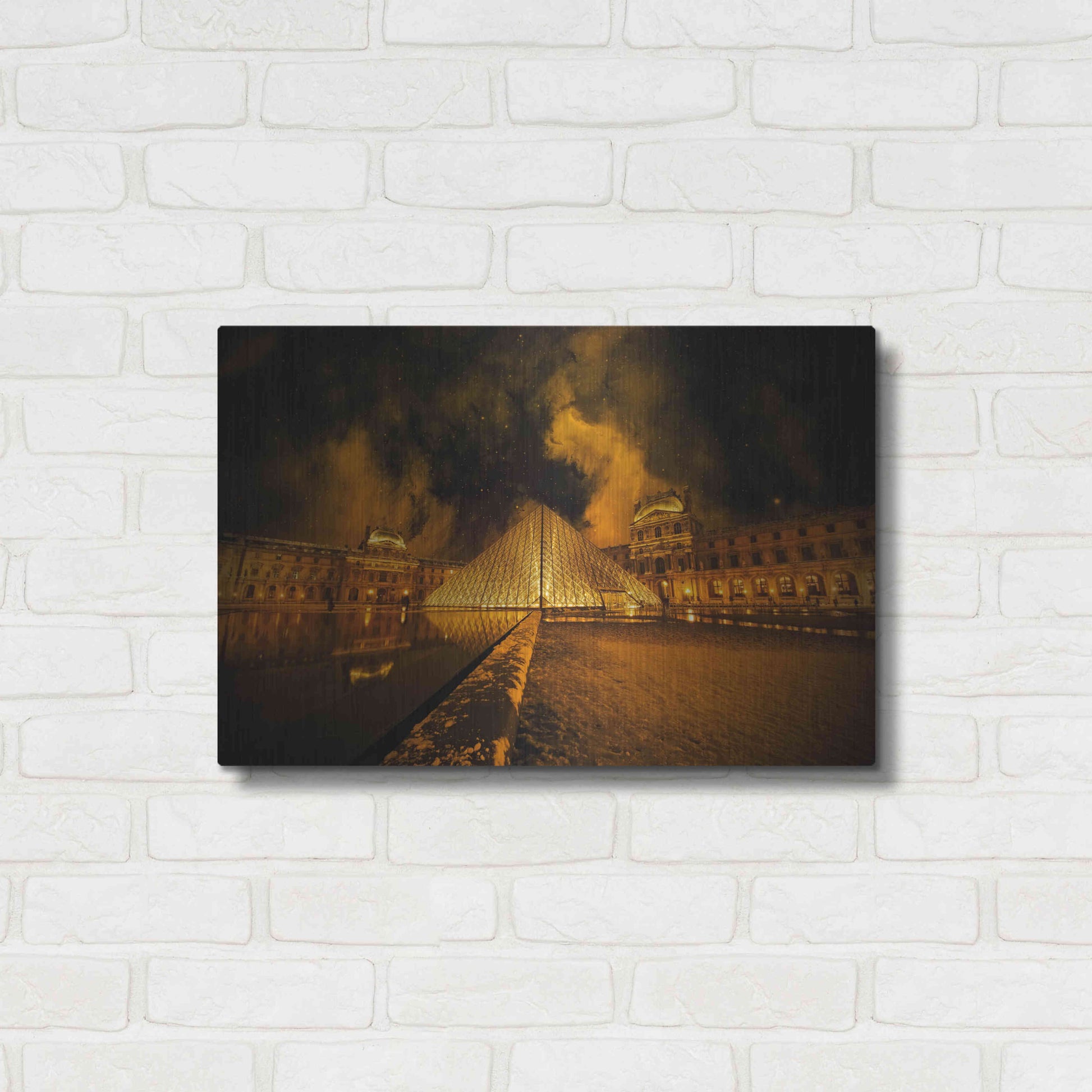 Luxe Metal Art 'Lourve Pyramid' by Sebastien Lory, Metal Wall Art,24x16