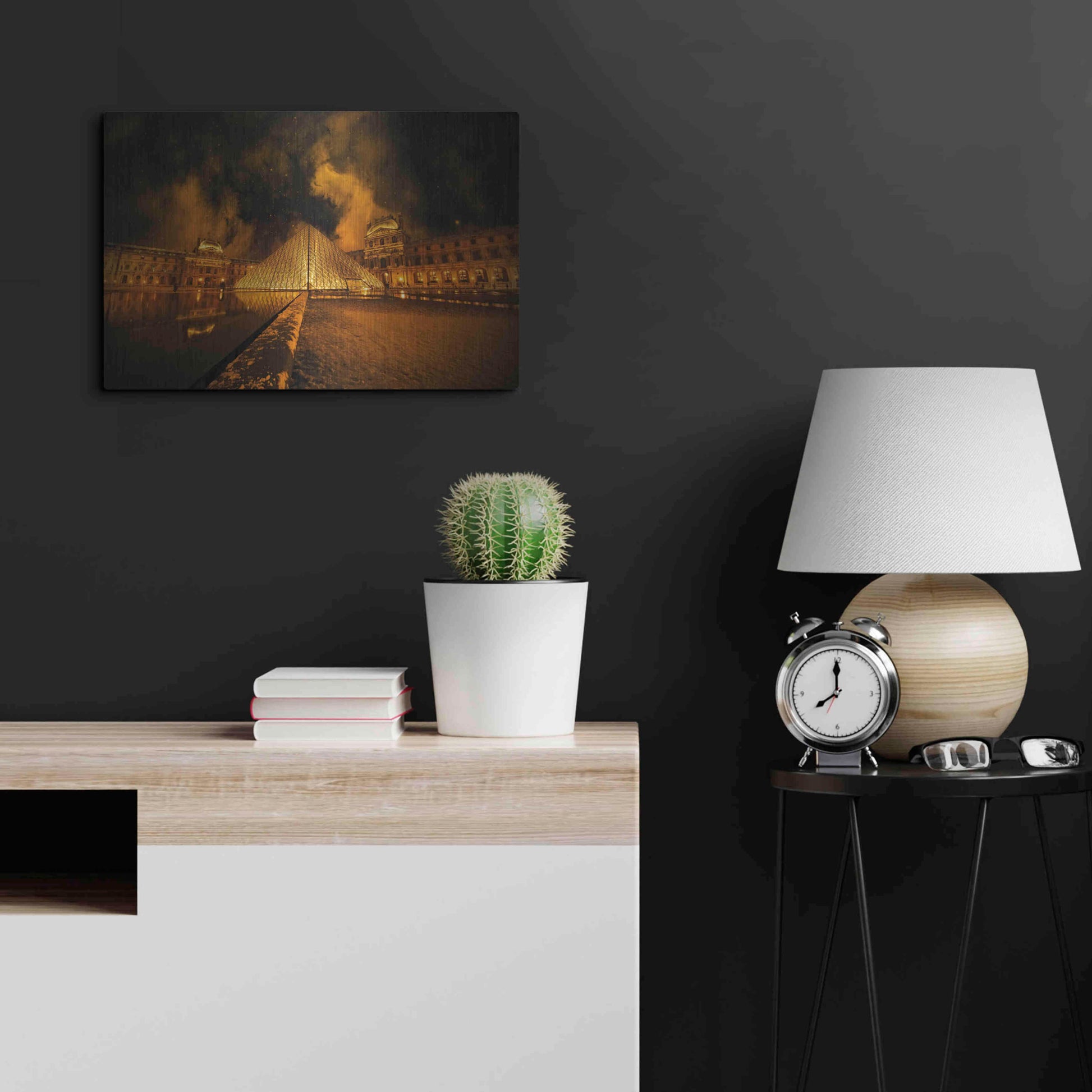 Luxe Metal Art 'Lourve Pyramid' by Sebastien Lory, Metal Wall Art,24x16