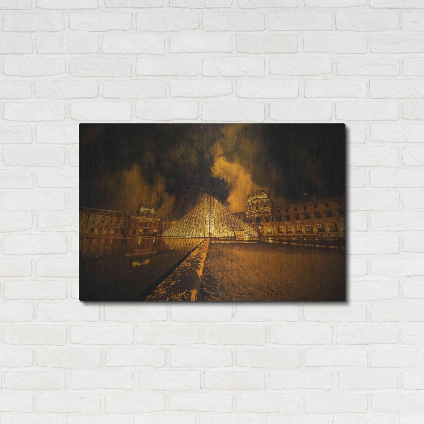 Luxe Metal Art 'Lourve Pyramid' by Sebastien Lory, Metal Wall Art,36x24