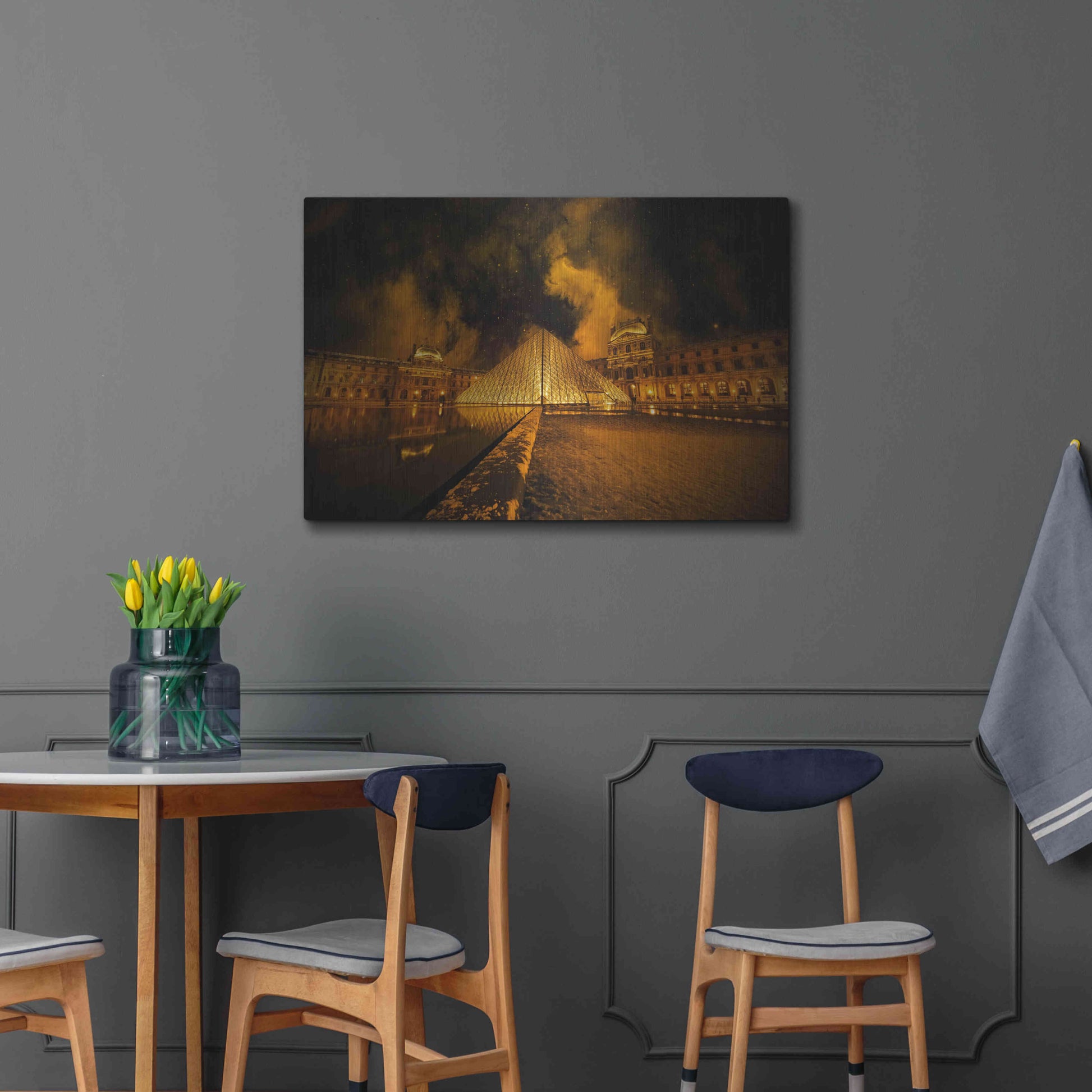 Luxe Metal Art 'Lourve Pyramid' by Sebastien Lory, Metal Wall Art,36x24