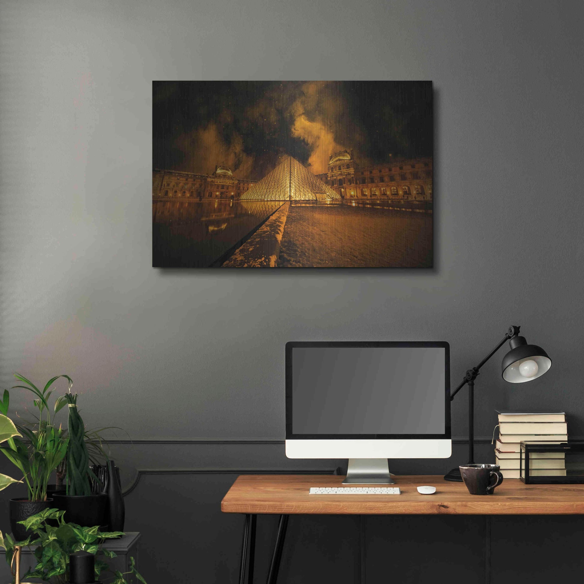 Luxe Metal Art 'Lourve Pyramid' by Sebastien Lory, Metal Wall Art,36x24