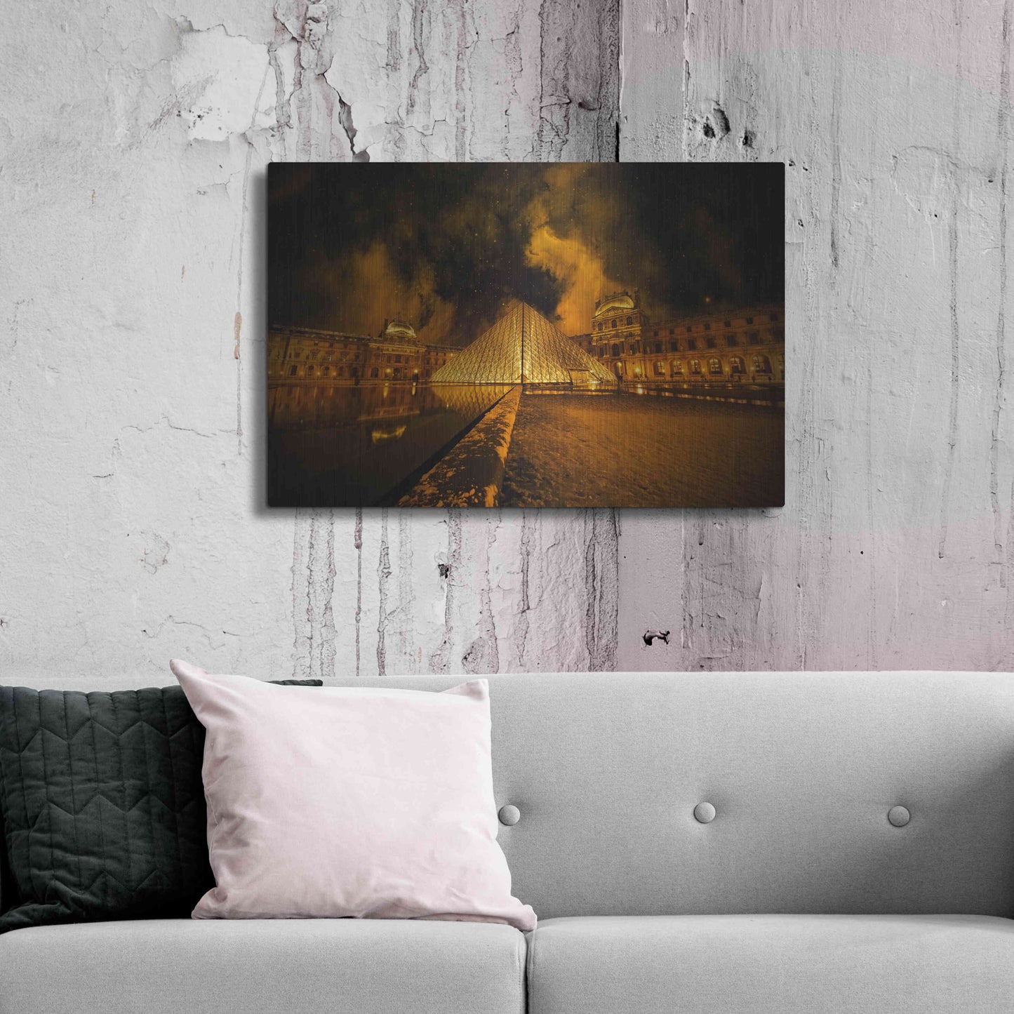 Luxe Metal Art 'Lourve Pyramid' by Sebastien Lory, Metal Wall Art,36x24