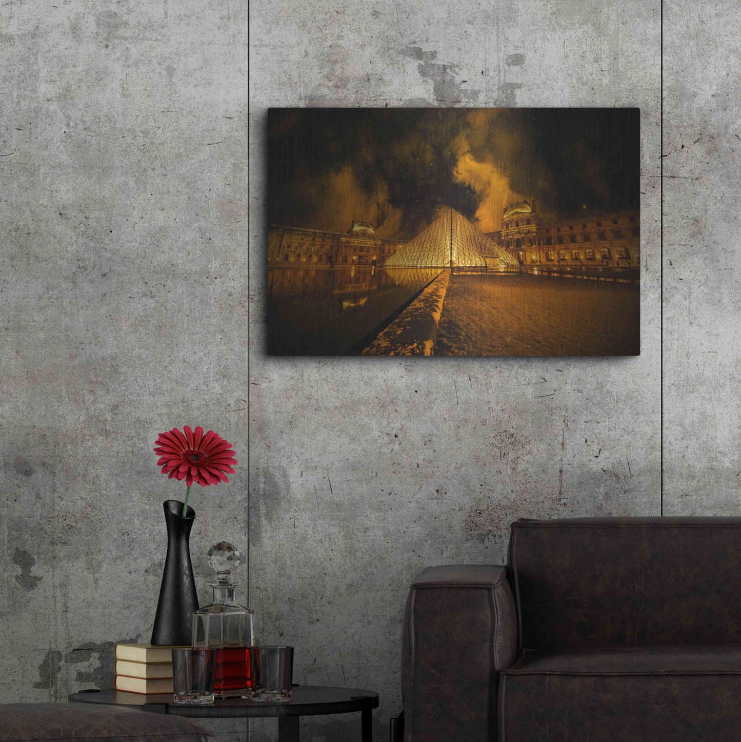 Luxe Metal Art 'Lourve Pyramid' by Sebastien Lory, Metal Wall Art,36x24