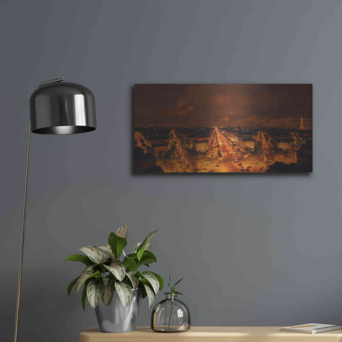 'From Arc De Triomphe' by Sebastien Lory – Metal Wall Art, 24x12 room view