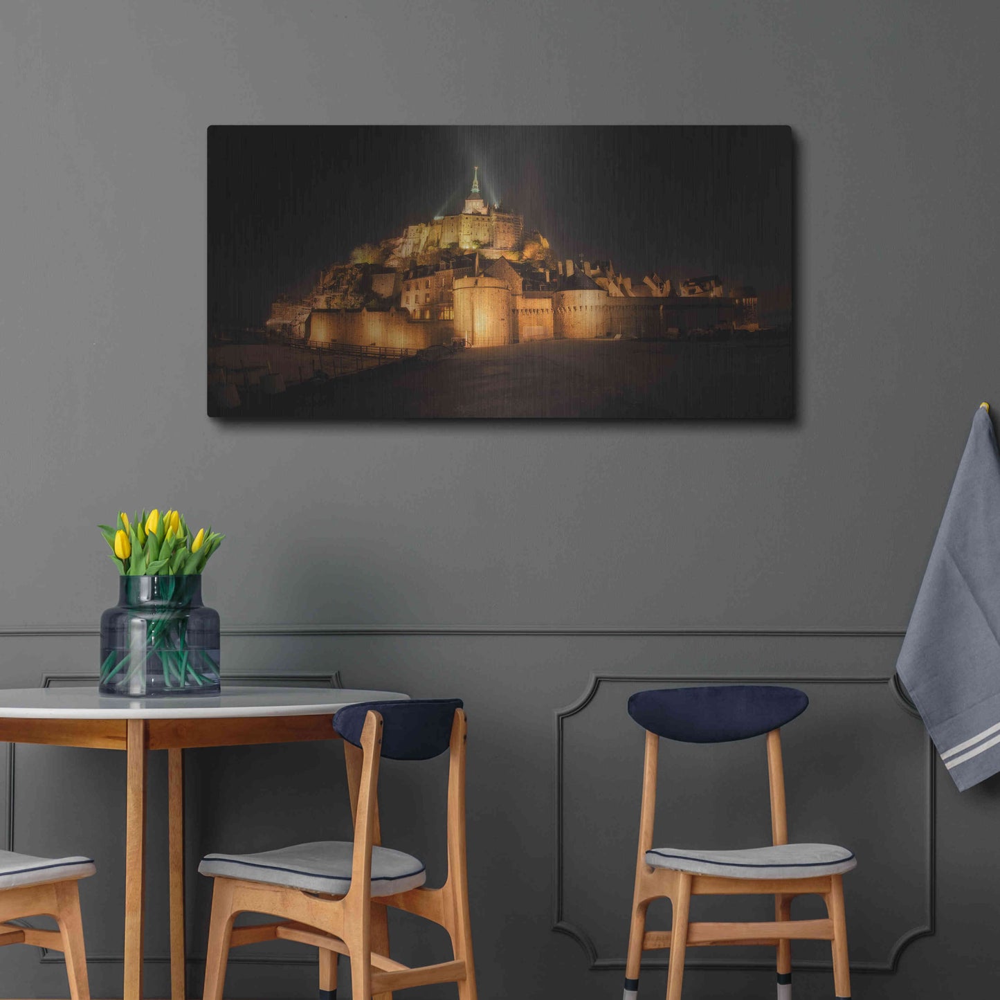 Luxe Metal Art 'Mont St Michel' by Sebastien Lory, Metal Wall Art,48x24