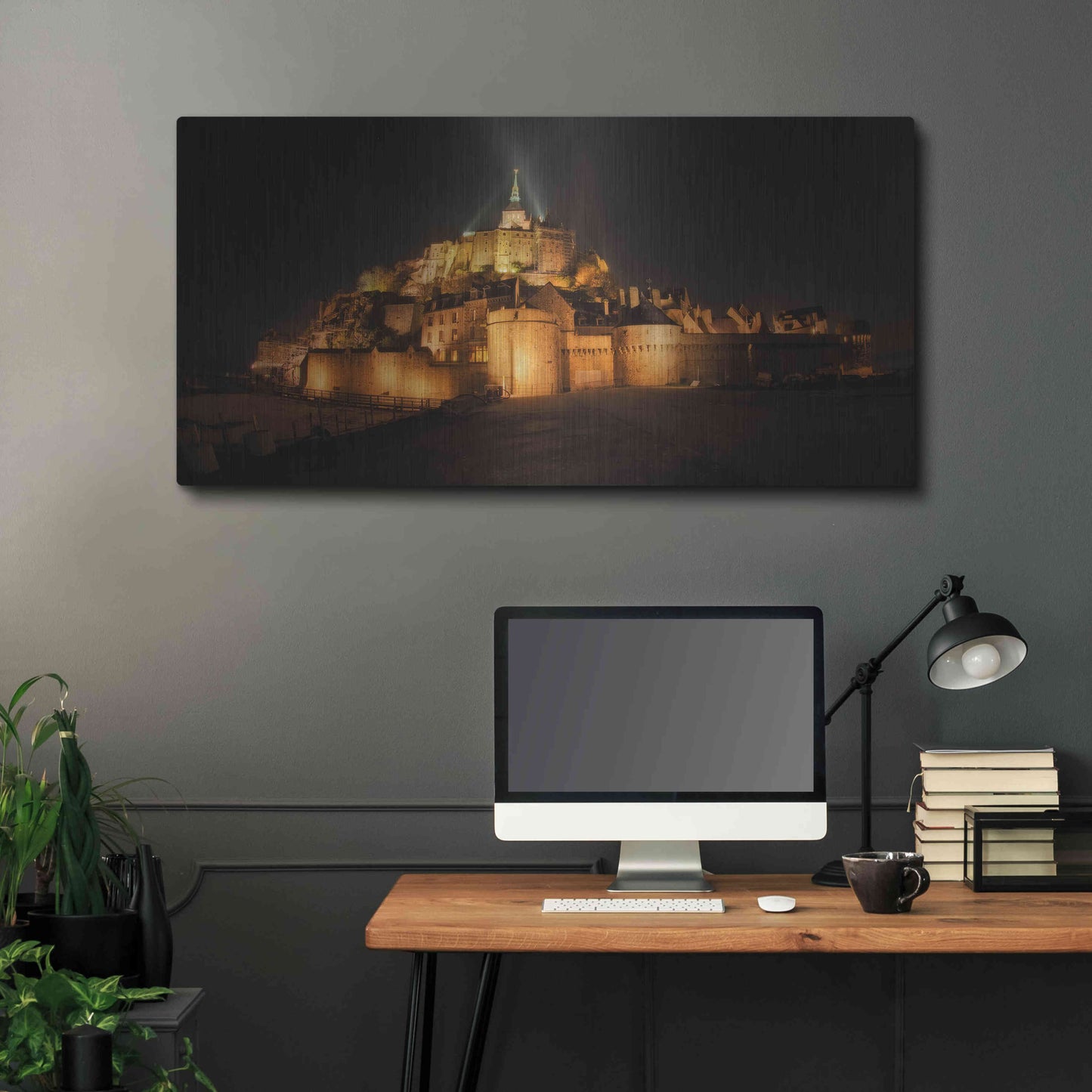 Luxe Metal Art 'Mont St Michel' by Sebastien Lory, Metal Wall Art,48x24