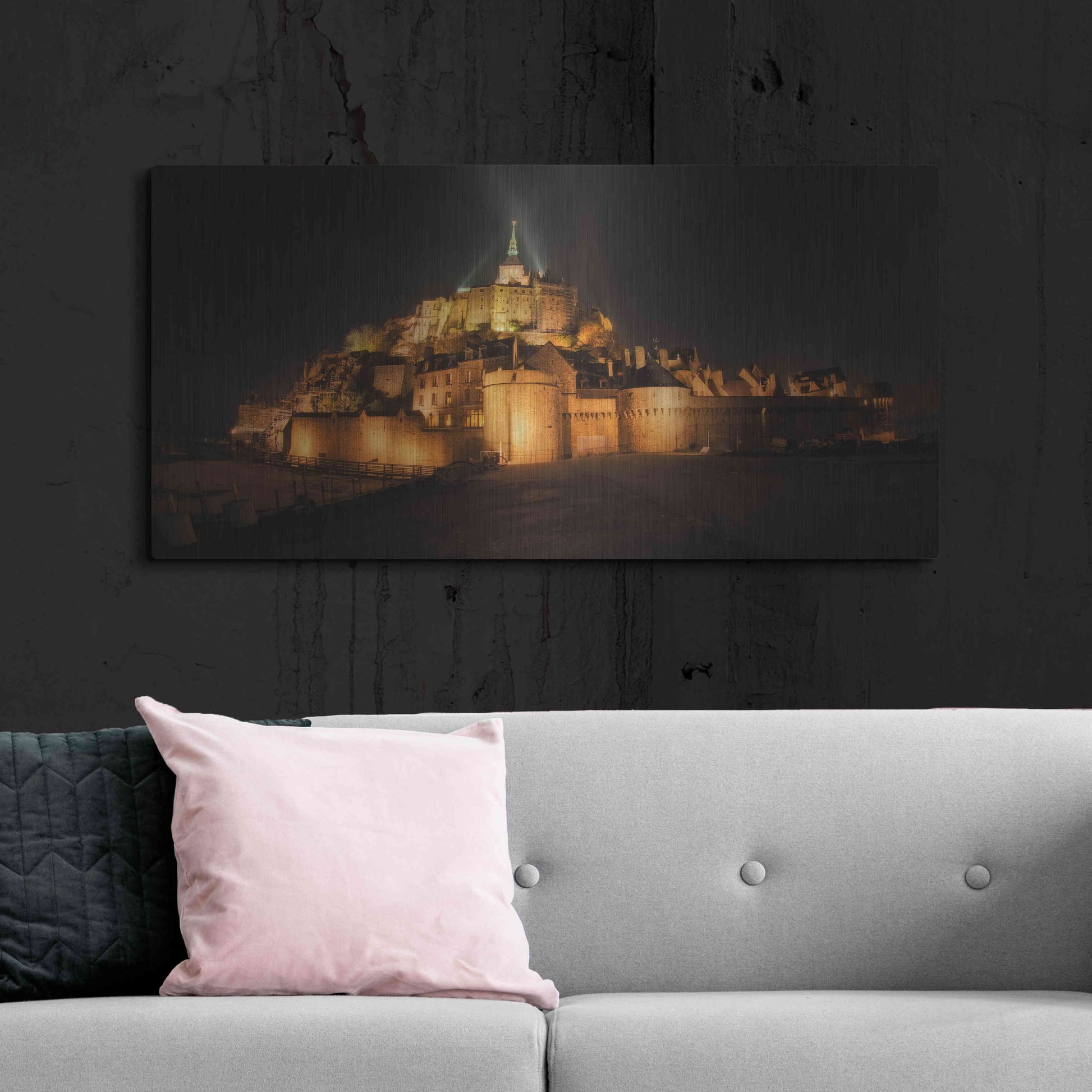 Luxe Metal Art 'Mont St Michel' by Sebastien Lory, Metal Wall Art,48x24