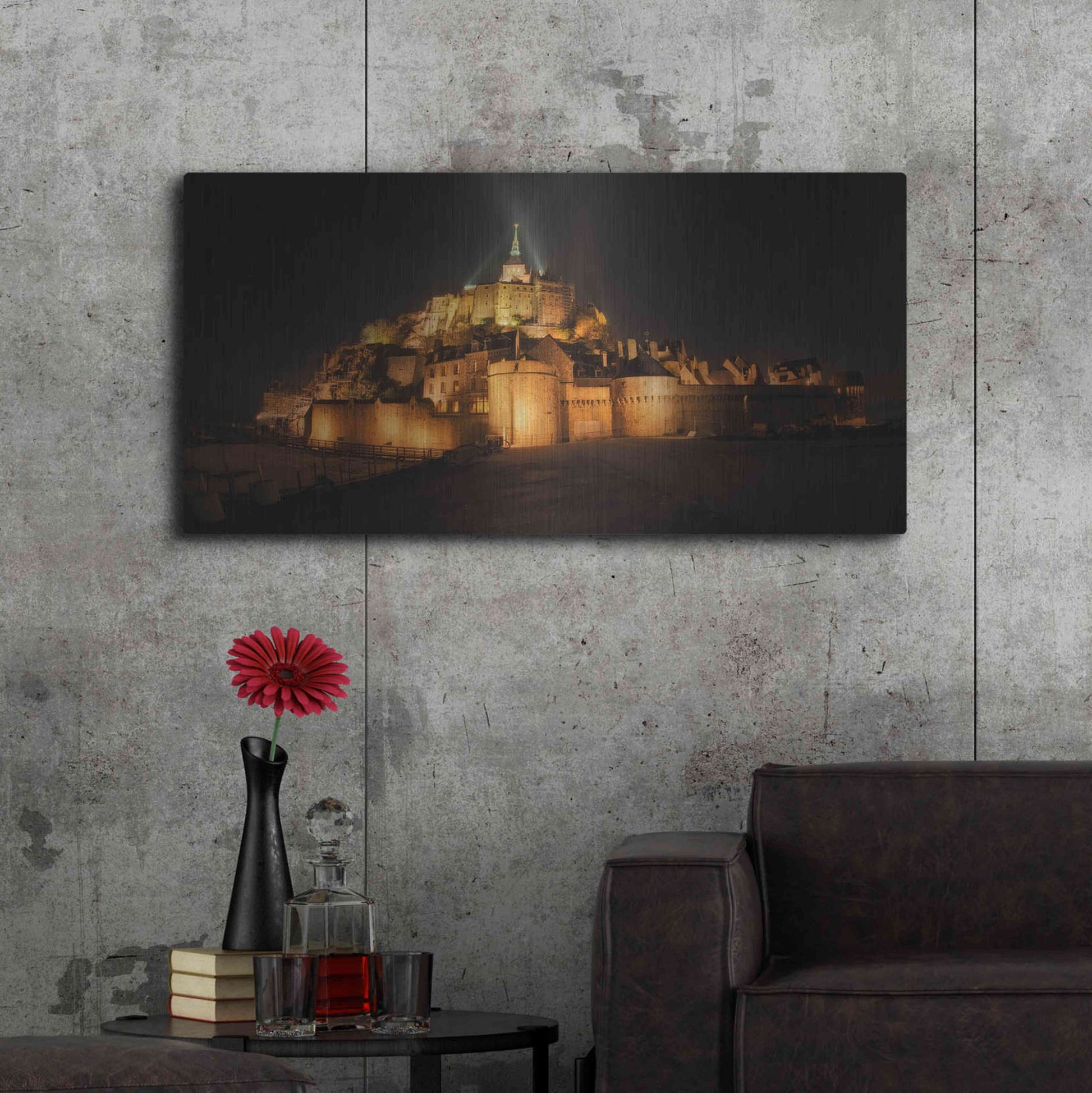 Luxe Metal Art 'Mont St Michel' by Sebastien Lory, Metal Wall Art,48x24