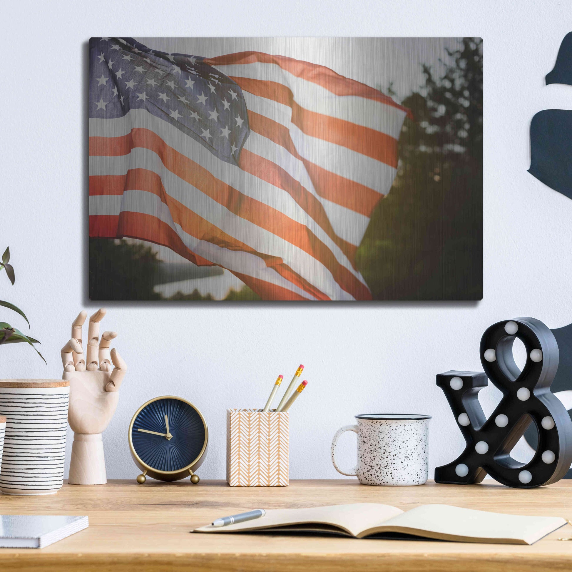 Luxe Metal Art 'God Bless America' by Epic Portfolio, Metal Wall Art,16x12