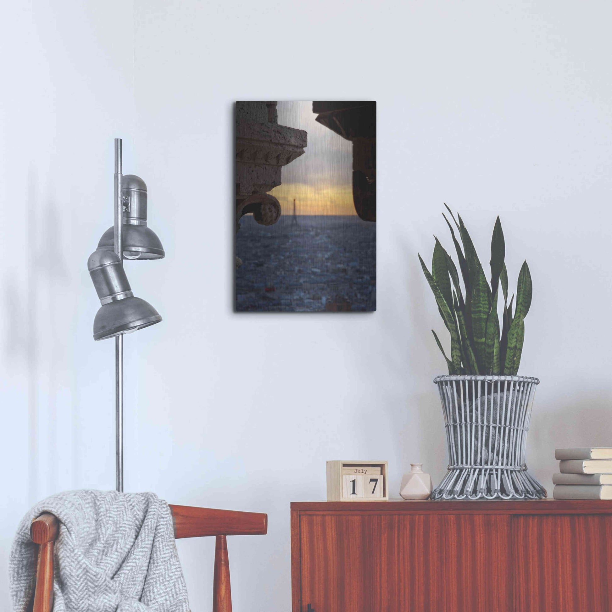 Luxe Metal Art 'Distant Eiffel Tower' by Sebastien Lory, Metal Wall Art,16x24