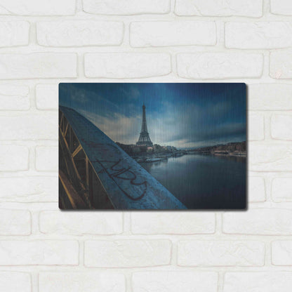 Luxe Metal Art 'Blue Eiffel Tower' by Sebastien Lory, Metal Wall Art,16x12