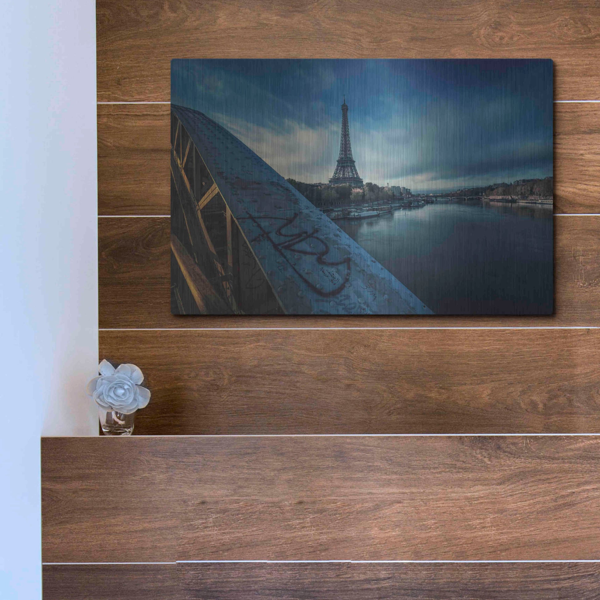 Luxe Metal Art 'Blue Eiffel Tower' by Sebastien Lory, Metal Wall Art,16x12