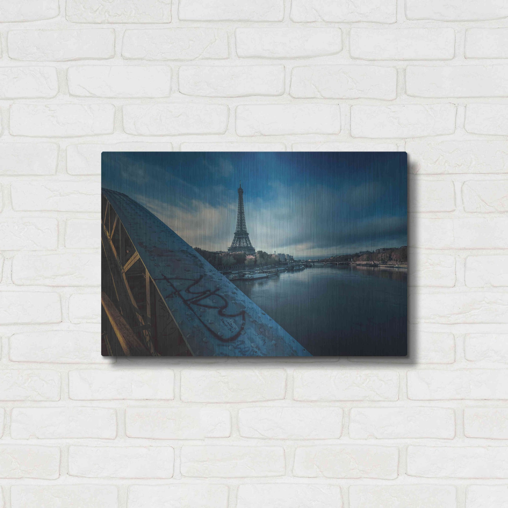 Luxe Metal Art 'Blue Eiffel Tower' by Sebastien Lory, Metal Wall Art,24x16