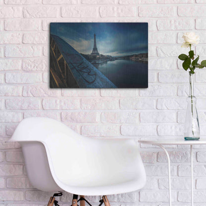 Luxe Metal Art 'Blue Eiffel Tower' by Sebastien Lory, Metal Wall Art,24x16