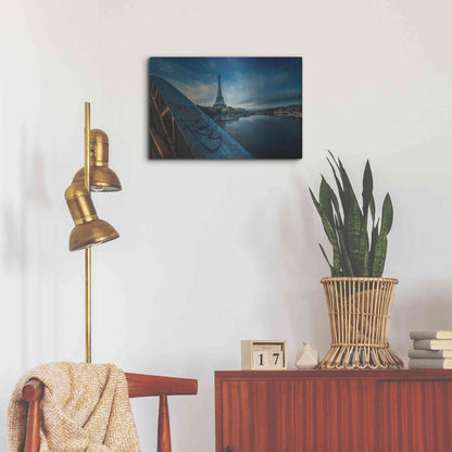 Luxe Metal Art 'Blue Eiffel Tower' by Sebastien Lory, Metal Wall Art,24x16