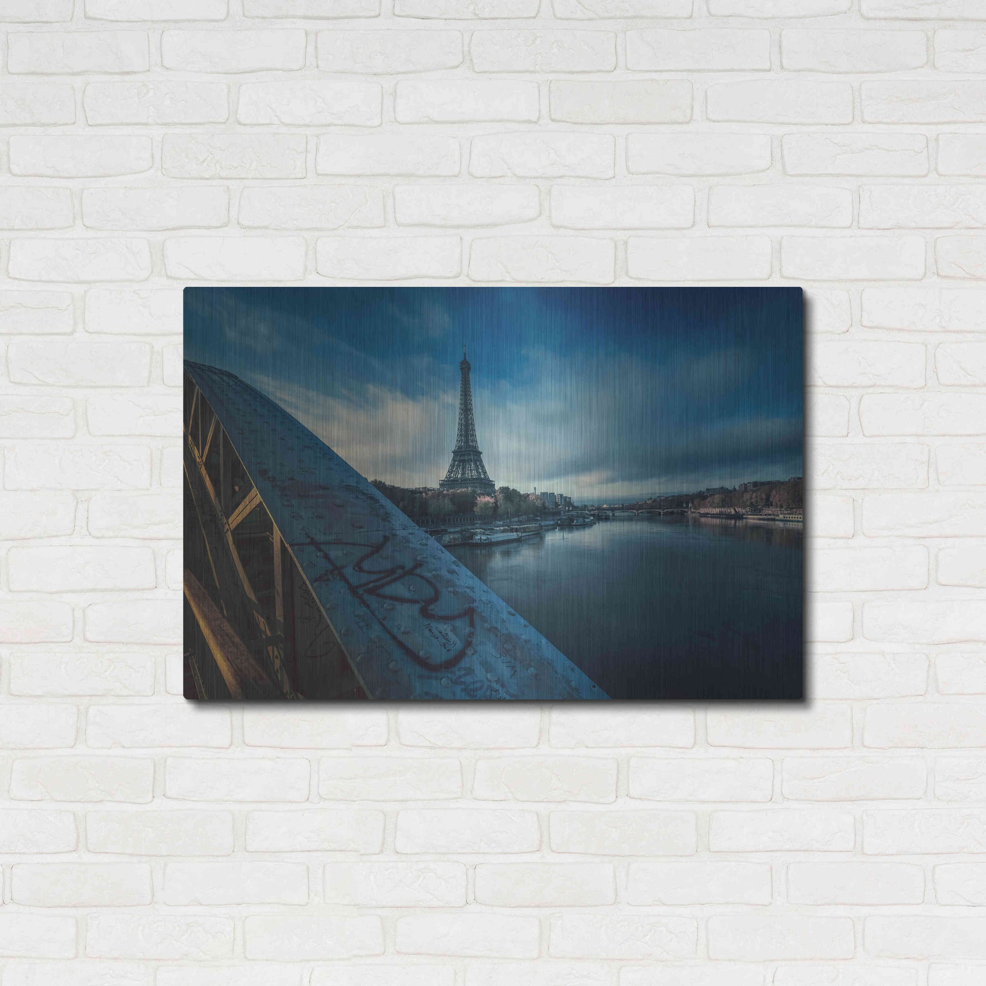 Luxe Metal Art 'Blue Eiffel Tower' by Sebastien Lory, Metal Wall Art,36x24