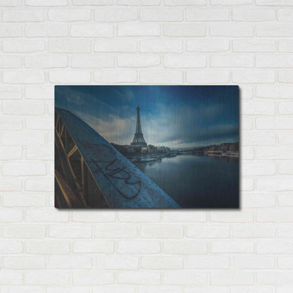 Luxe Metal Art 'Blue Eiffel Tower' by Sebastien Lory, Metal Wall Art,36x24